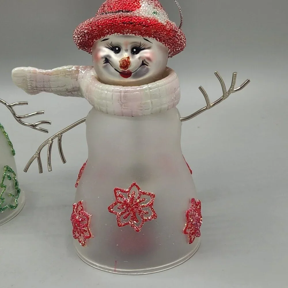 The Bradford Editions Snowman Family Glass Bells Ornaments Christmas Winter